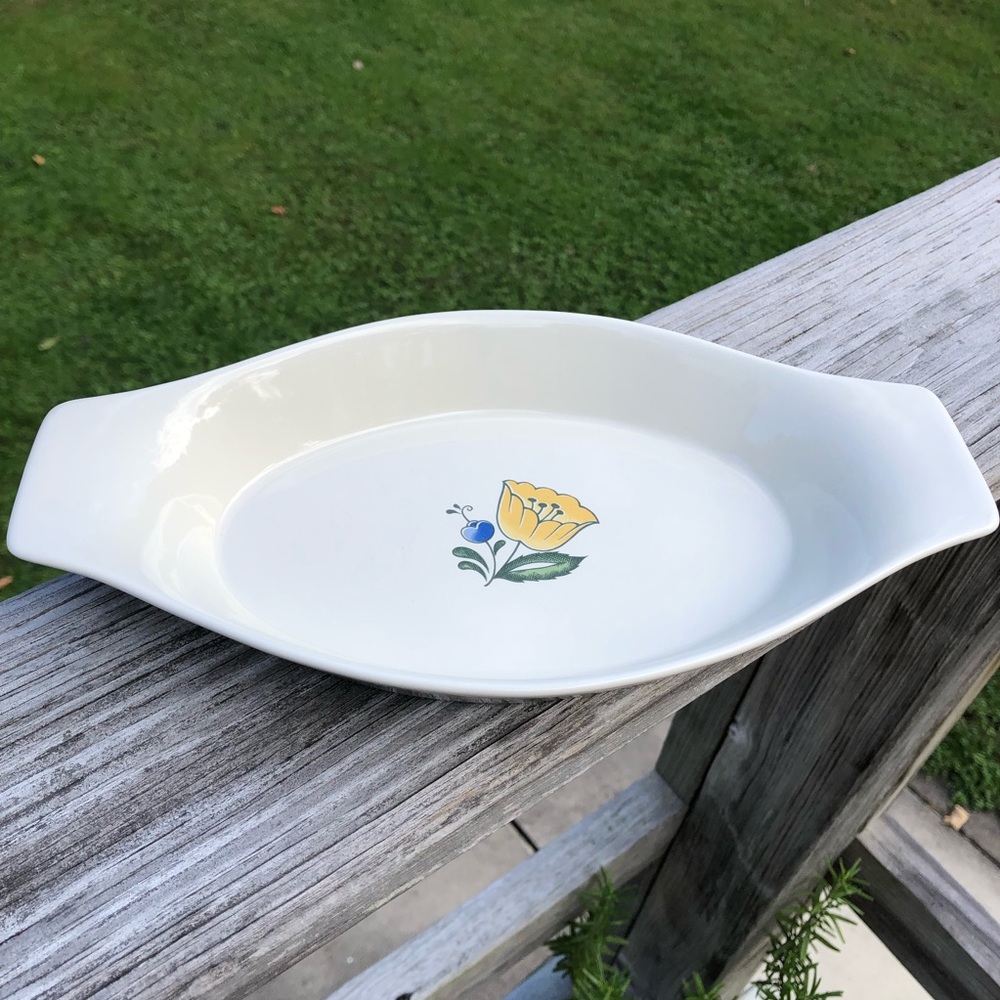 Vintage 82 Asta Oven To Table Porcelain Bakeware Dutch Floral Au Gratin Cottage